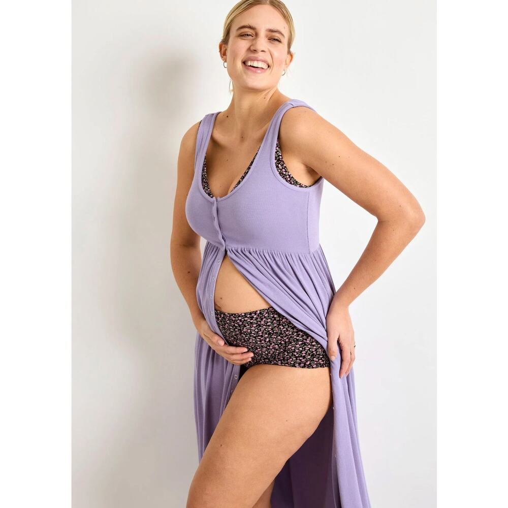 Hatch The Softest Rib Maternity Postpartum Snap Front Nursing Tank Midi Dress 3 - Picture 2 of 7